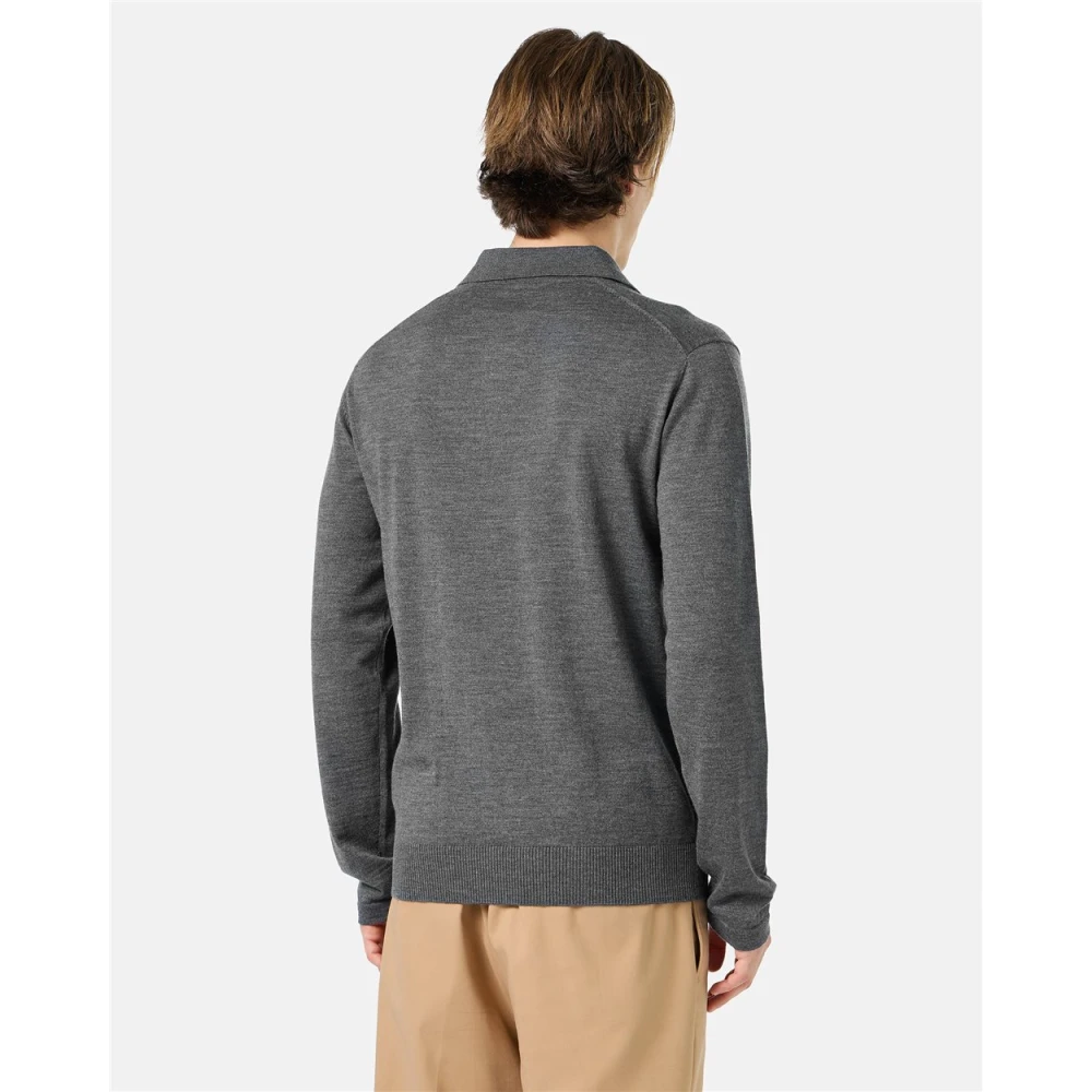Iceberg Grijze poloshirt met lange mouwen van merinowol met logo Gray Heren