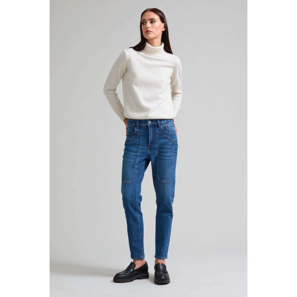 Jeckerson Jaylin 5-pocket slim fit broek met patch Blue Dames