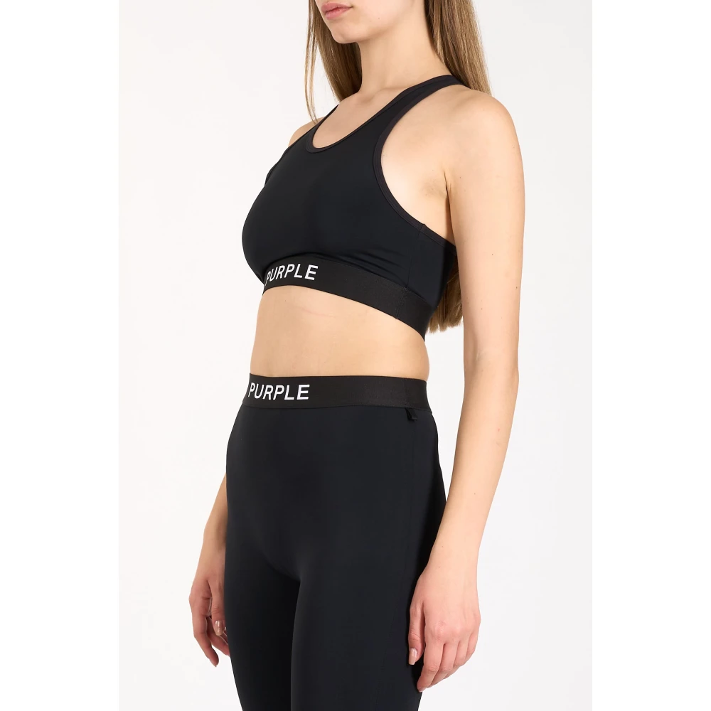 Purple Brand Nylon Gebreide Bralette Crop Top Black Dames