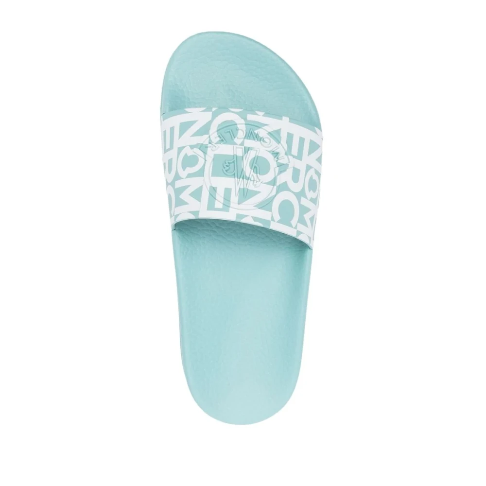 Moncler Blauwe Rubberen Slippers met Logo Motief Blue Dames