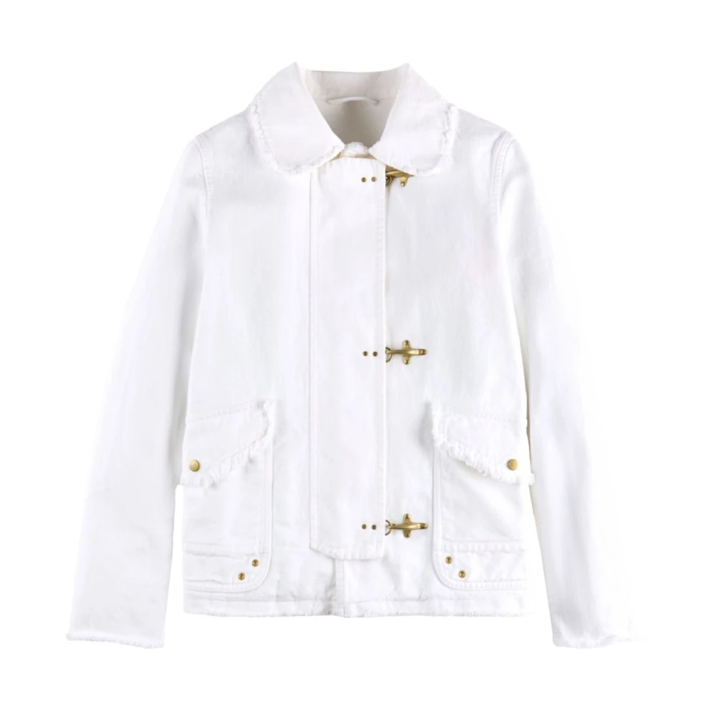 Fay Witte Jacket met Raffelrand en Zakken White Dames