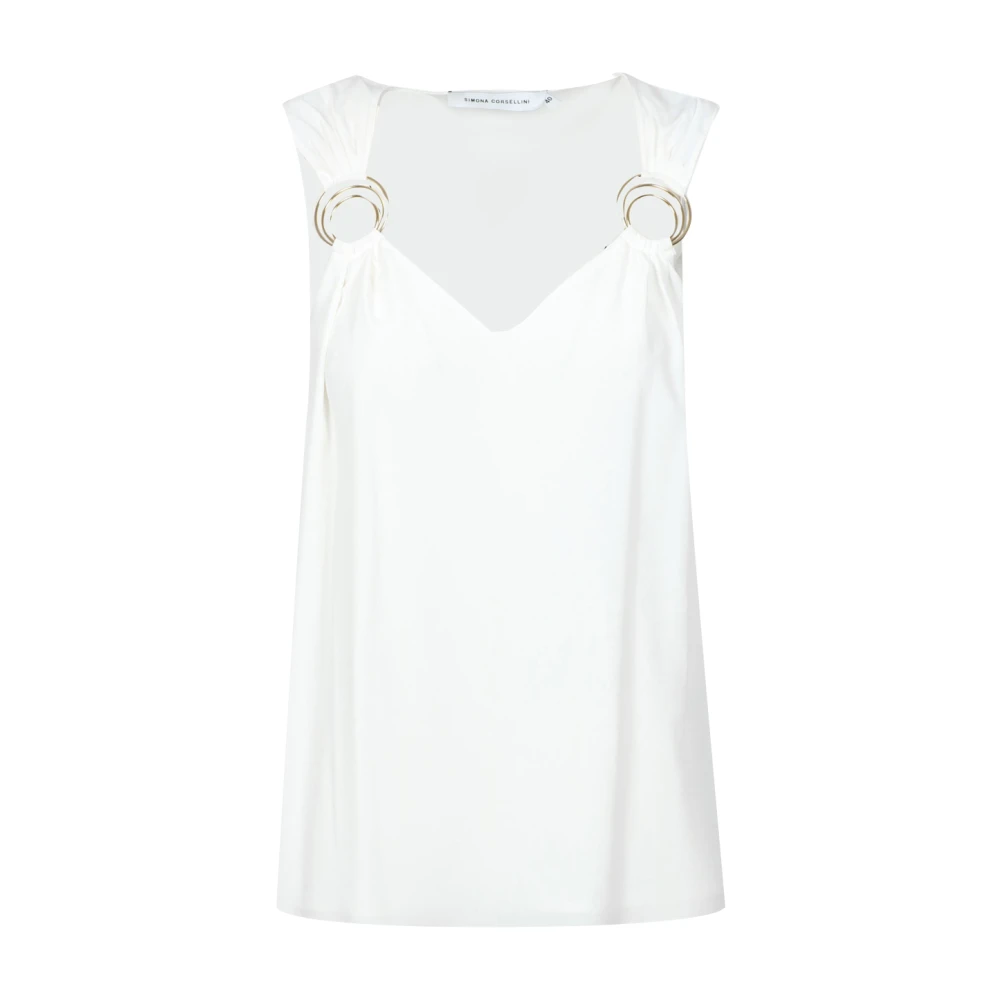 Simona Corsellini Mouwloze Viscose Top met Brede Schouderbandjes White Dames