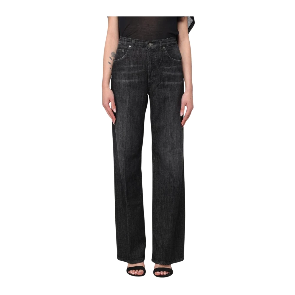 Dondup Women's Black Wide Leg Jeans Relaxed Fit - Straight Fit Jeans - W32 - Jeans