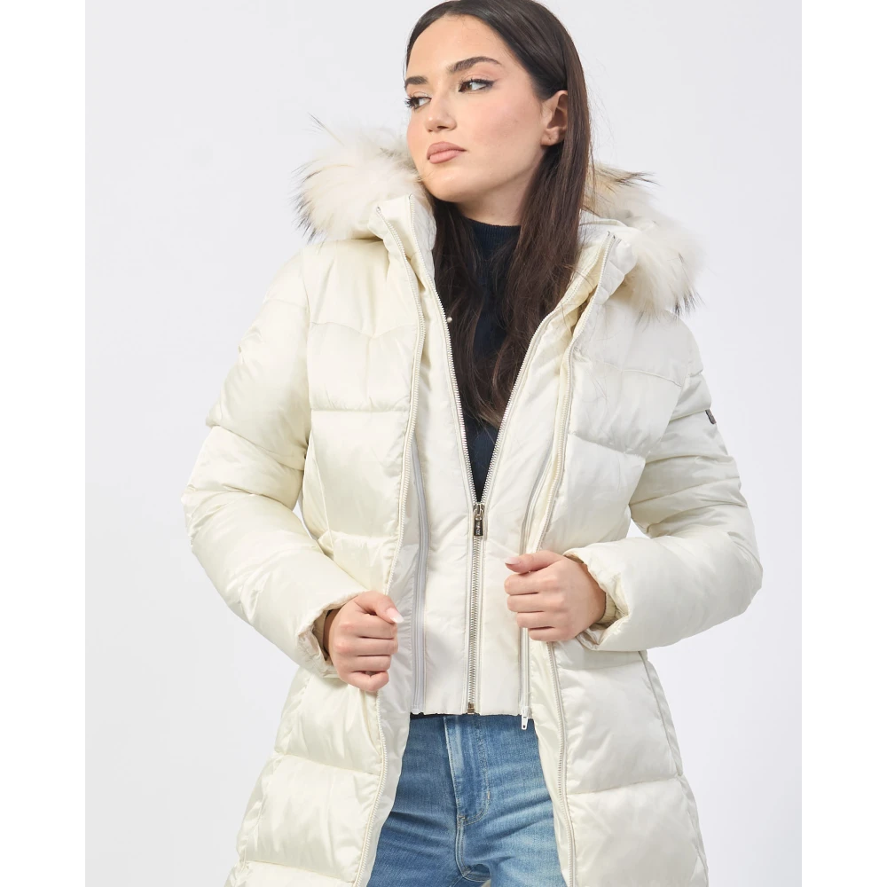 YES ZEE Ivoor Gewatteerde Jas met Nepbont Beige Dames