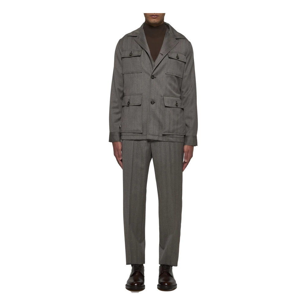 Tagliatore Bruine wollen broek met elastische taille Brown Heren