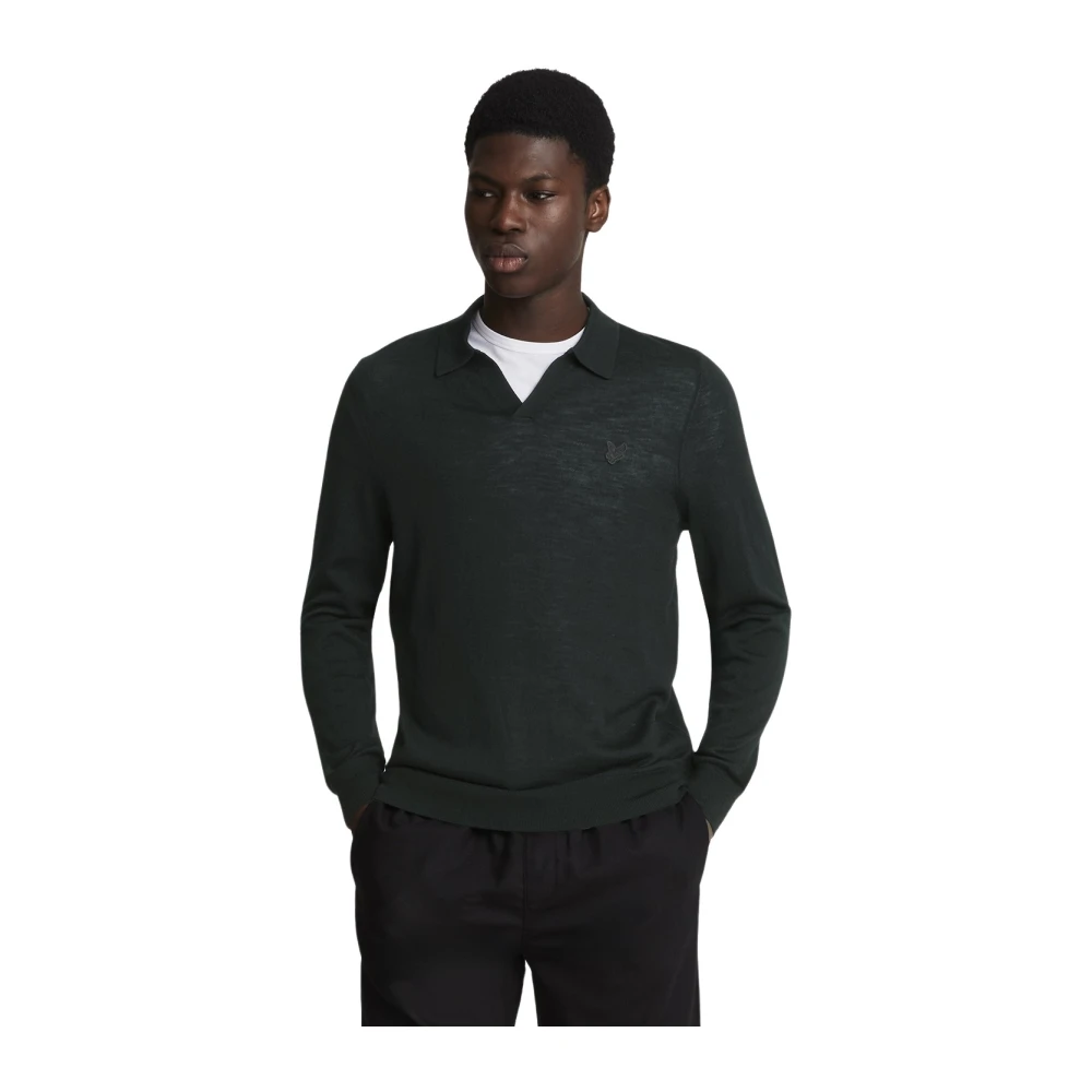 Lyle & Scott Merino Collared Jumper met Tonal Eagle Black Heren