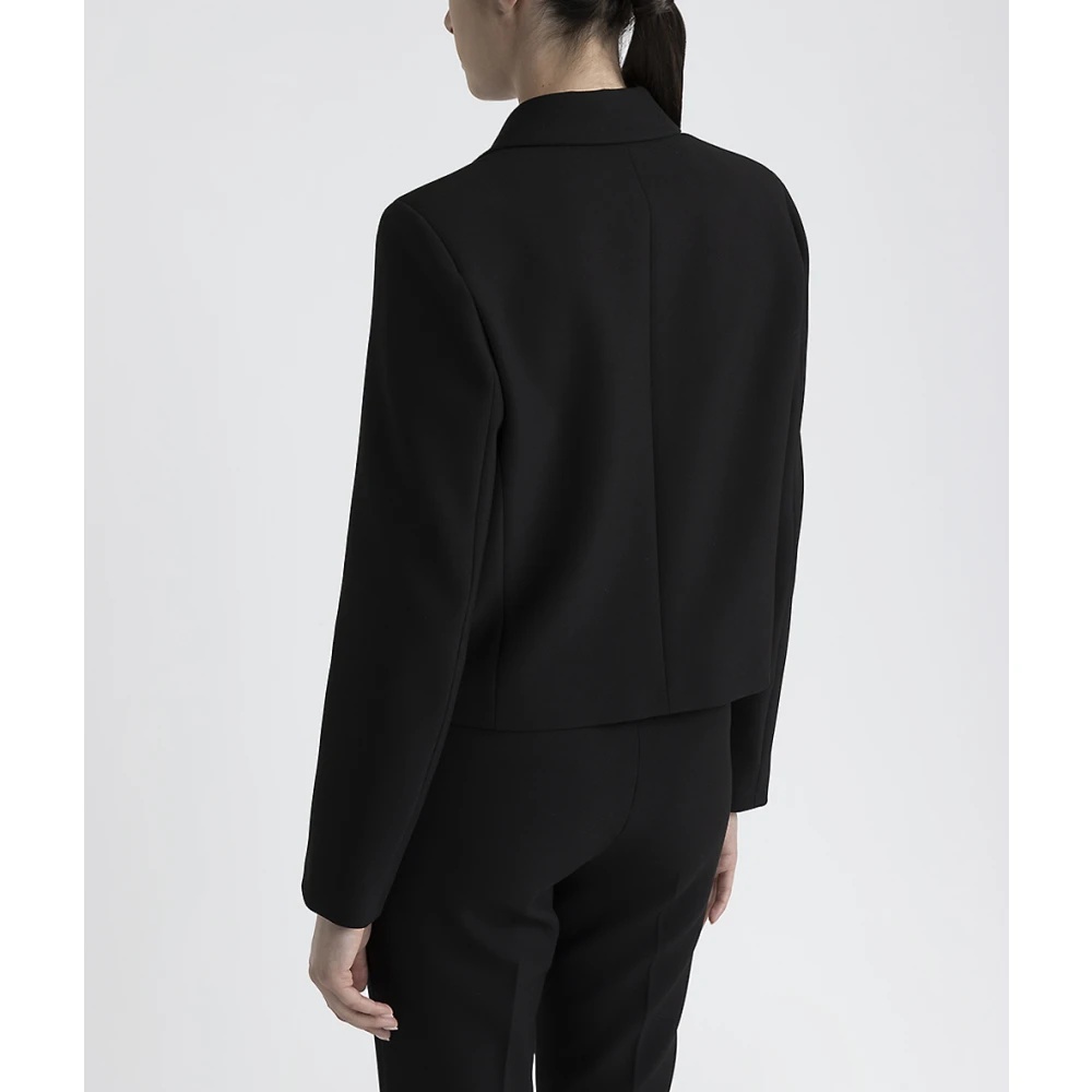 PESERICO Viscose en katoenen double-breasted crop blazer Black Dames