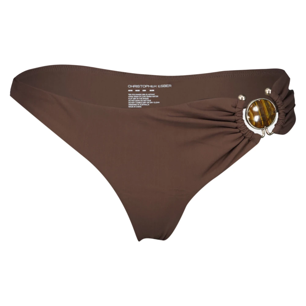 Christopher Esber Women's Brown Bikinis, M, Mineral Stone Side Ruched High Brief