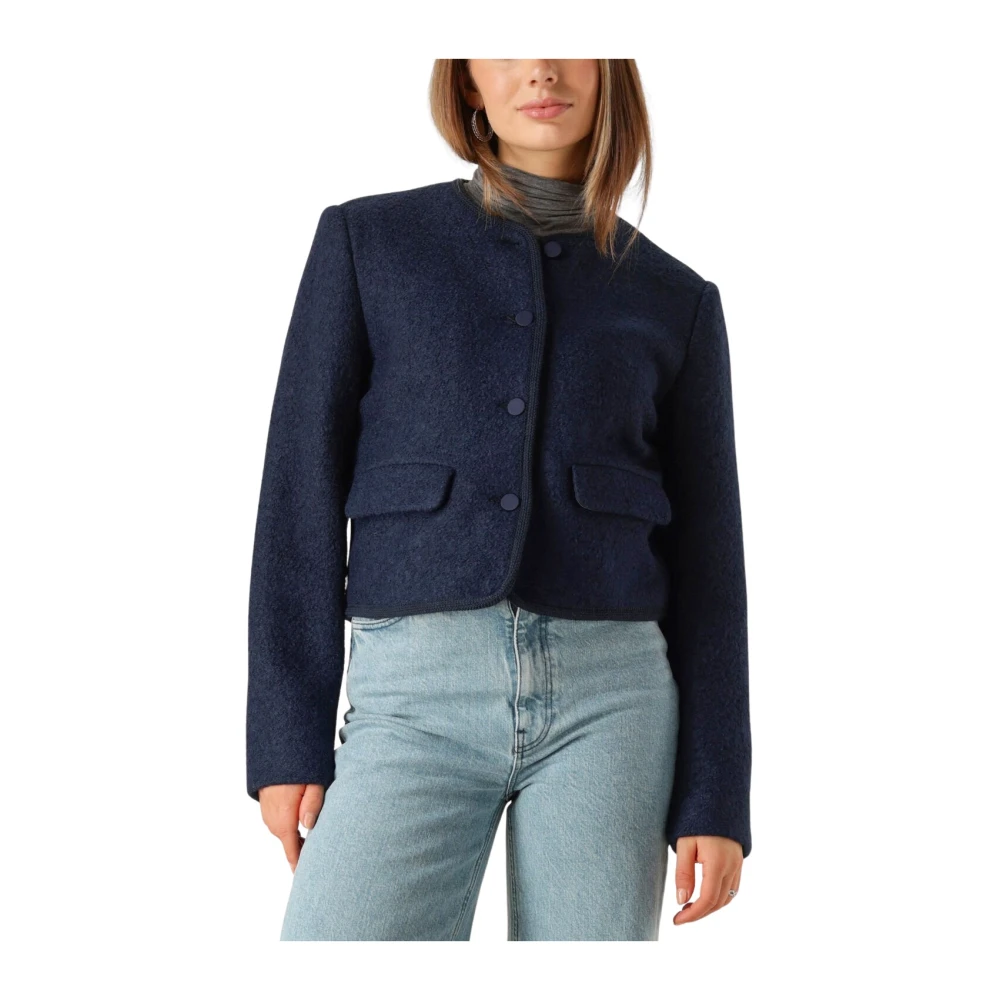 moss copenhagen Elegante Donkerblauwe Wollen Jas Blue Dames