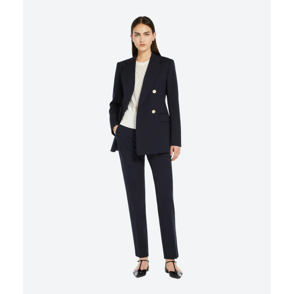 Max Mara Studio Slimme Jersey Broek Milano Stijl Blue Dames