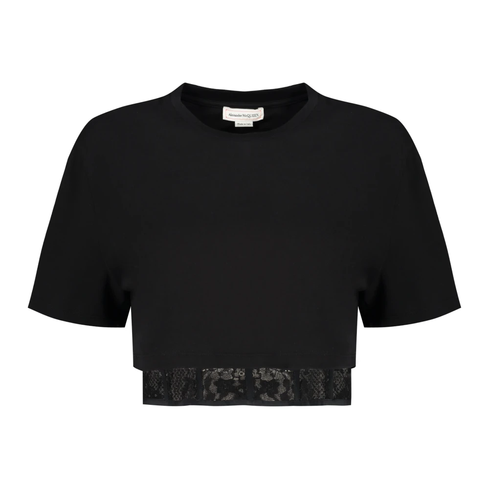 Alexander mcqueen Katoenen korte top met kant Black Dames