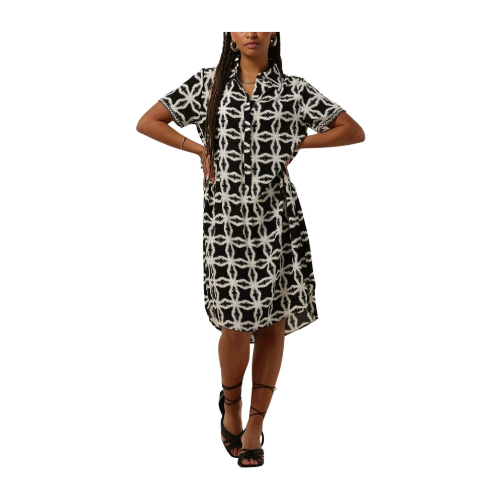 Nukus Elegante Zwarte en Witte Midi Jurk Black Dames