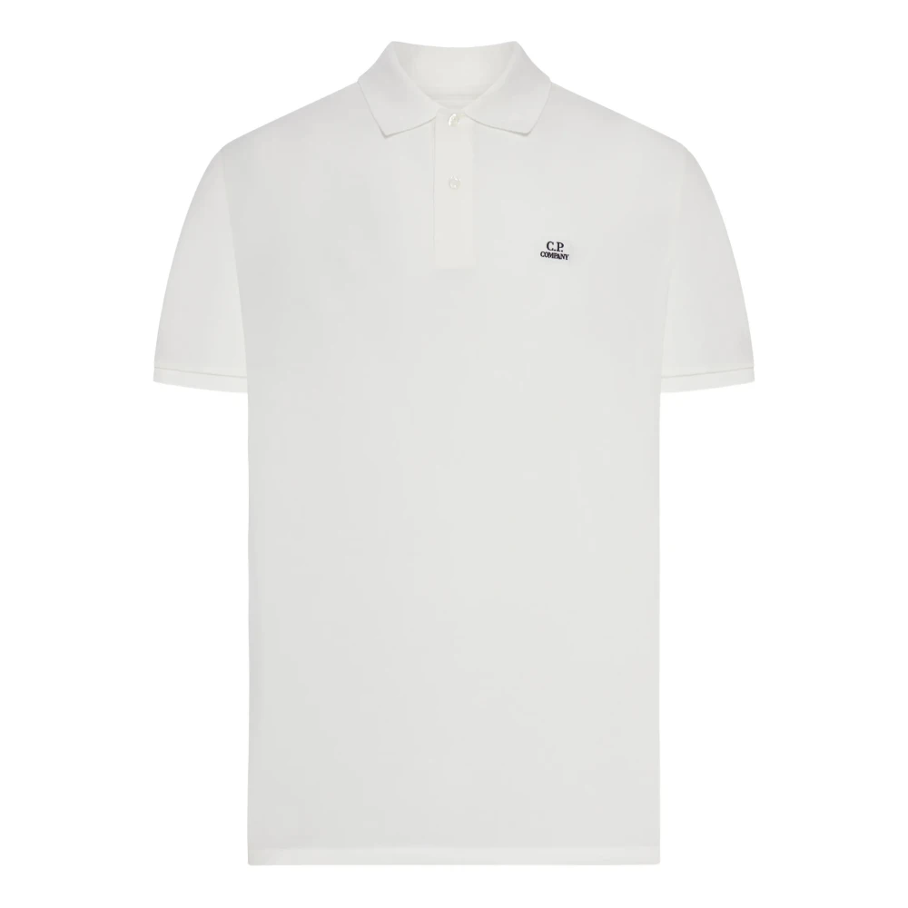 C.p. Company Men's White Polo Shirts, M, Stretch Piquet Short Sleeve Polo