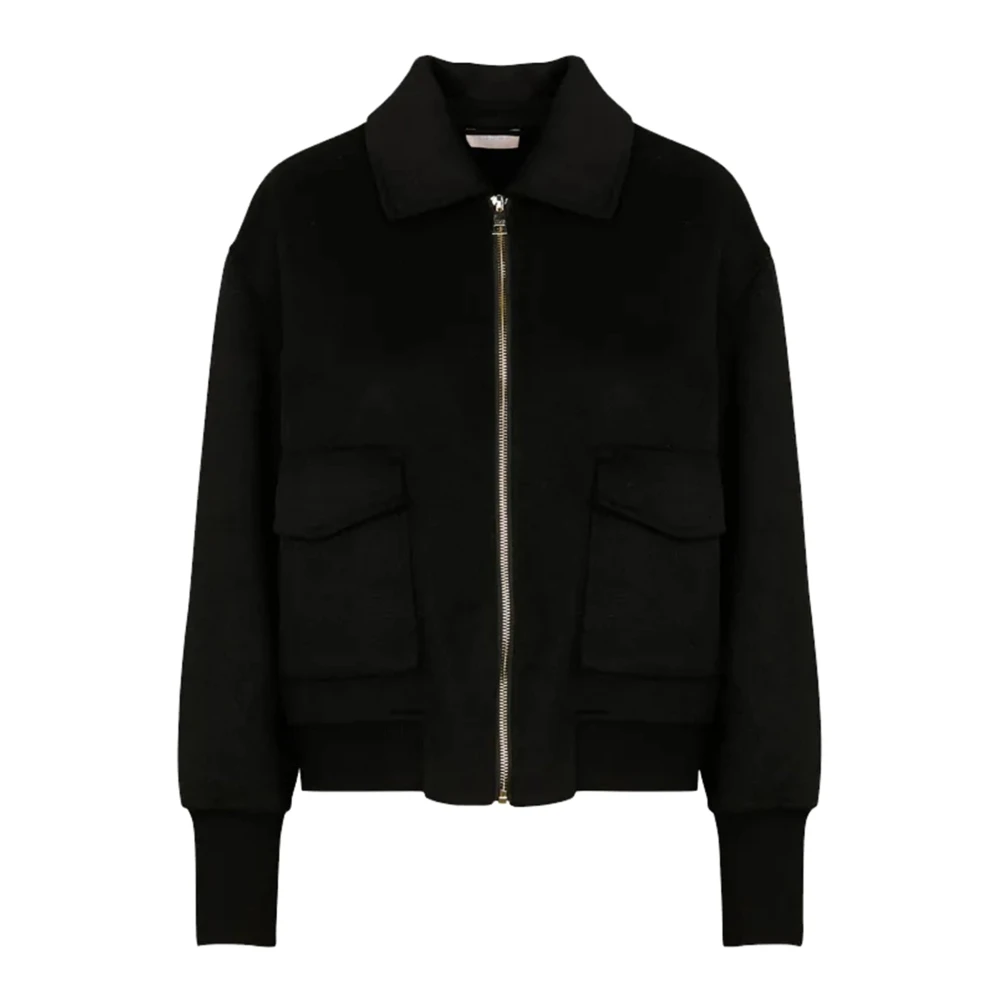 Liu Jo Moderne wollen blend jas met klepzakken Black Dames