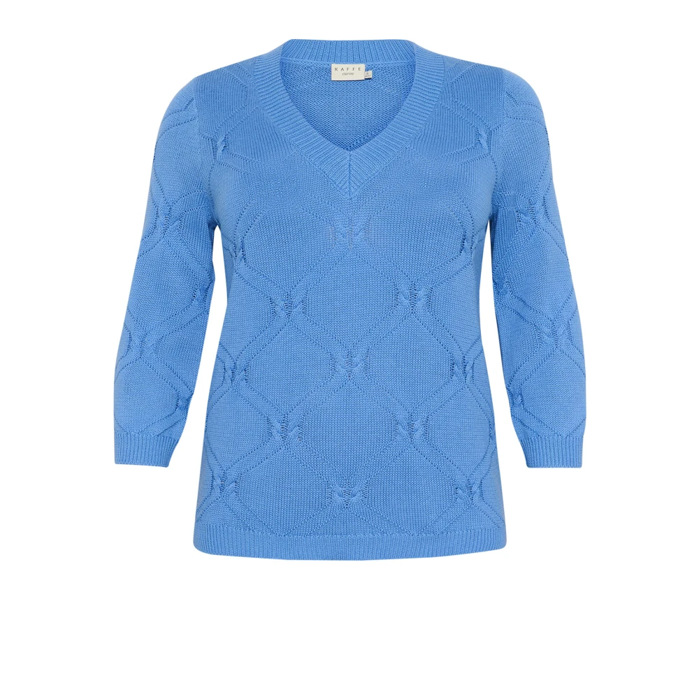 Kaffe Curve Zachte Gebreide Trui met V-Hals Blue Dames