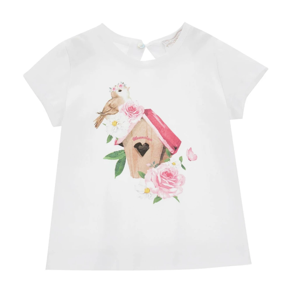 Monnalisa Boys White Cotton T-Shirt - Kids Short Sleeve T-Shirts - 12 M - Kids