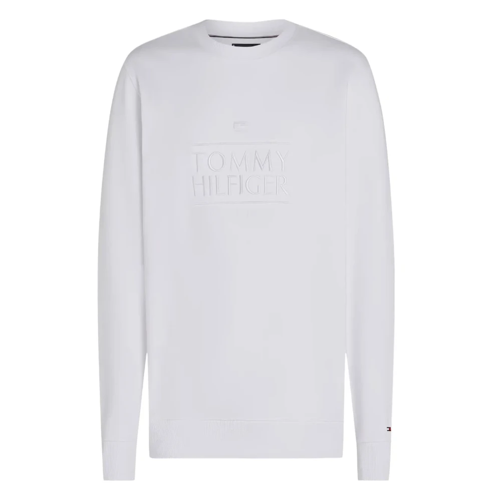Tommy Hilfiger Men's White Sweatshirts,, Embroidered Logo Sweatshirt In Extra Large