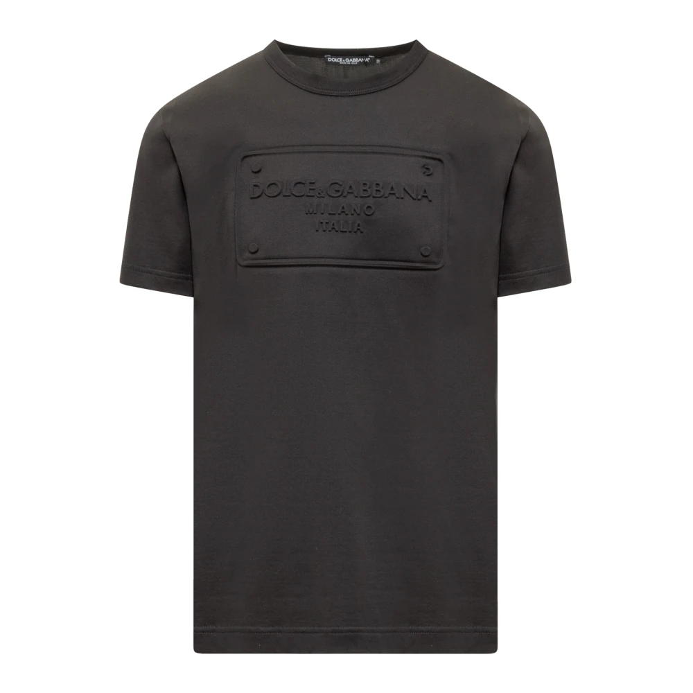 Dolce & Gabbana Korte mouwen T-shirt met ronde hals en reliëflogo Black Heren
