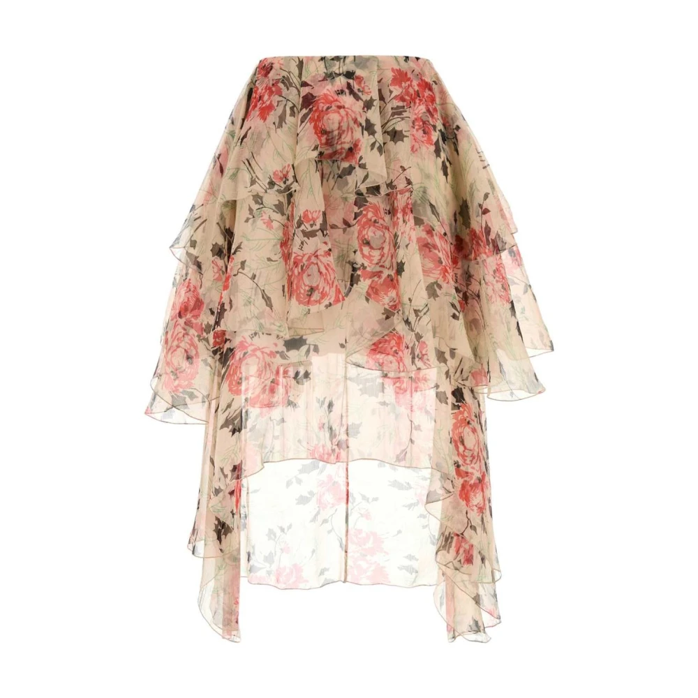 Loewe Vrouw Multicolor Floral Print Tiered Ruffle Skirt