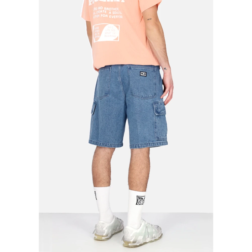 Obey Cargo Denim Shorts Licht Indigo Blue Heren