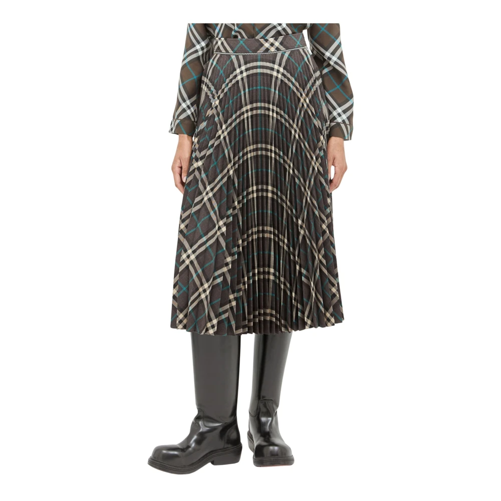 Burberry Women's Multicolor Midi Skirts, Xs, Check Pleated Wool-Blend Skirt