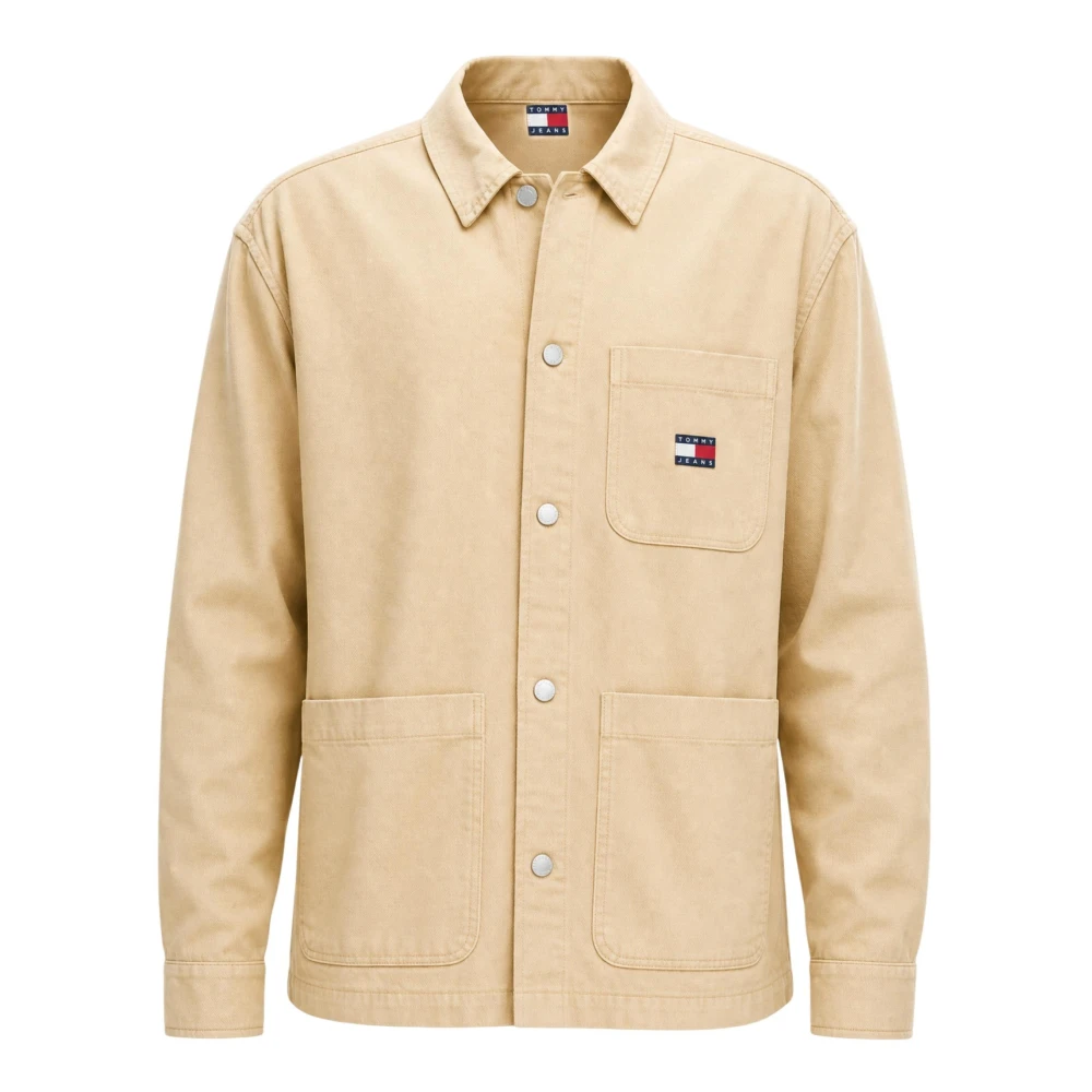 Tommy Jeans Men's Beige Badge Oversized Fit Overshirt - Casual Shirts - Xl - Shirts