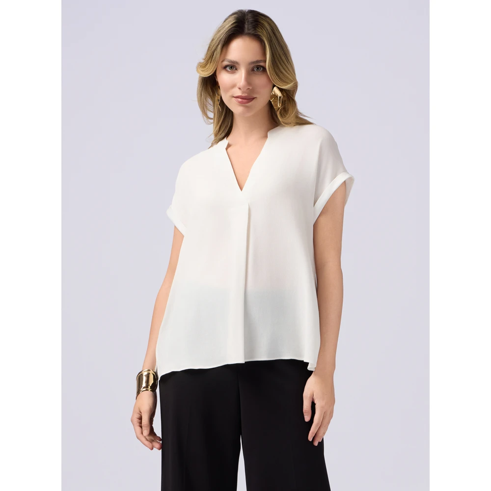 Oltre Viscose blouse met satijnen profielen White Dames