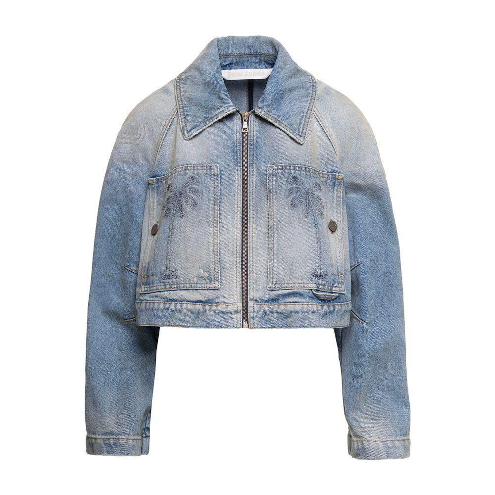 Palm Angels Women's Blue Denim Jackets, M, Cropped Denim Jacket