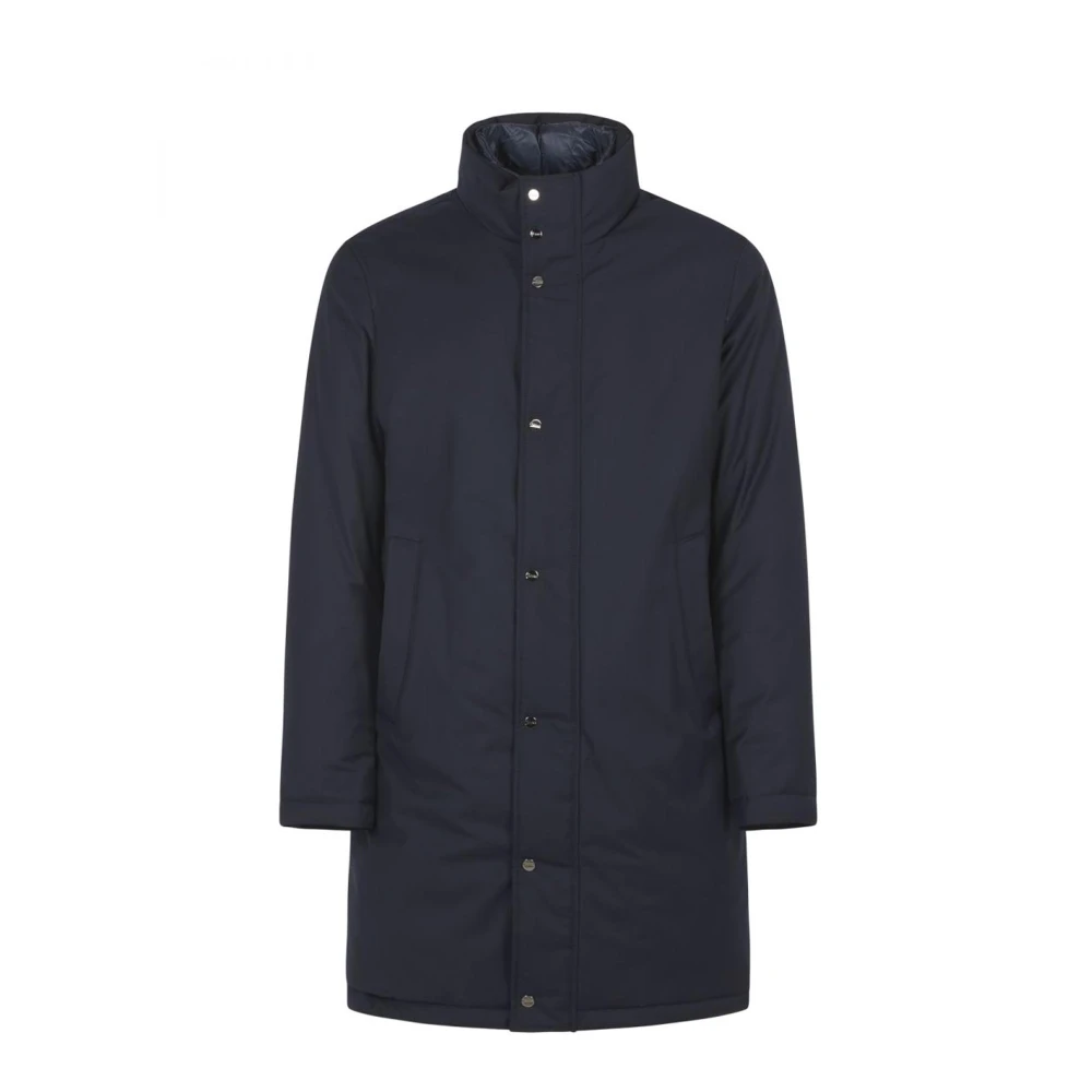 Herno Blauwe Gepatteerde Jas met Hoge Kraag Blue Heren