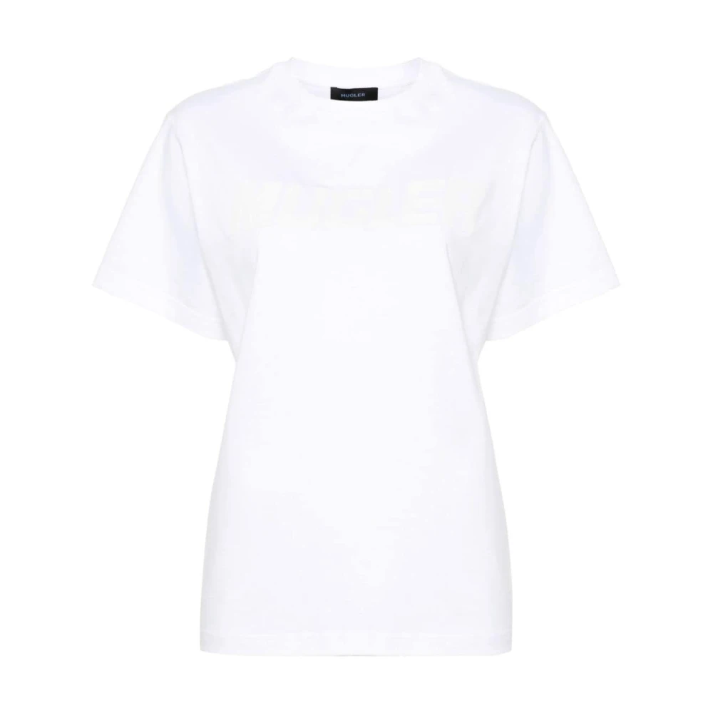 Mugler Wit Katoenen T-shirt met Logo White Dames
