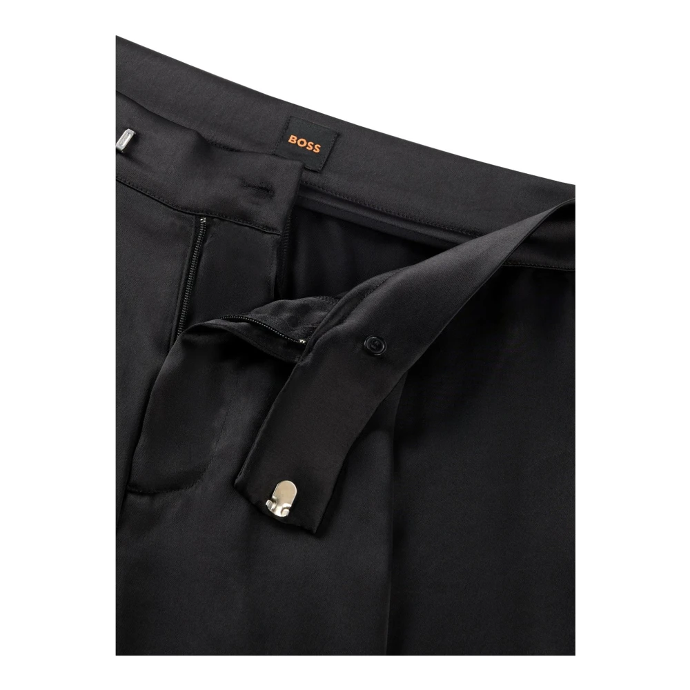 Hugo Boss Cargo Broek Straight Fit Satijn Zwart Black Dames