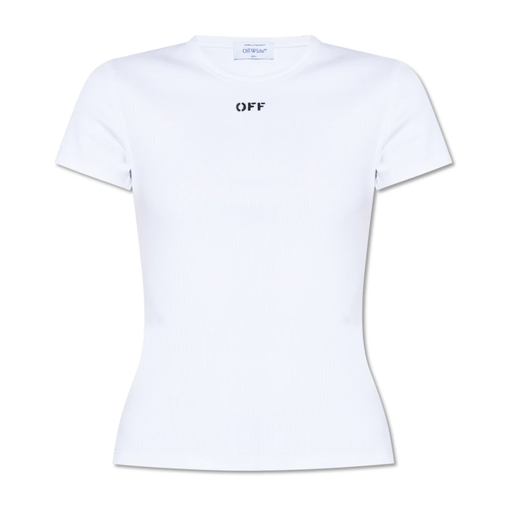 Off White Croppad T-shirt med logotyp White, Dam