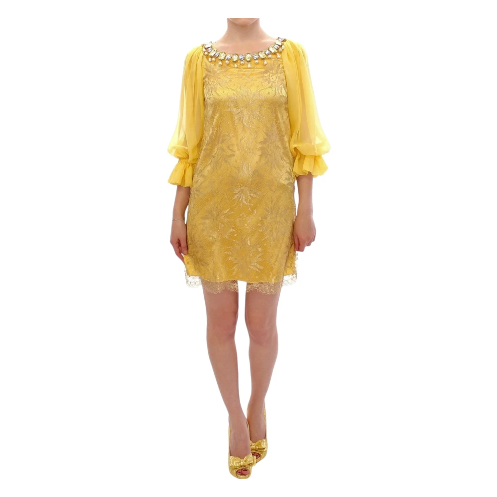 Dolce & Gabbana Vrouw Geel Kleedjes Dames, S, Nylon, 3/4 Mouw Sheath Jurk