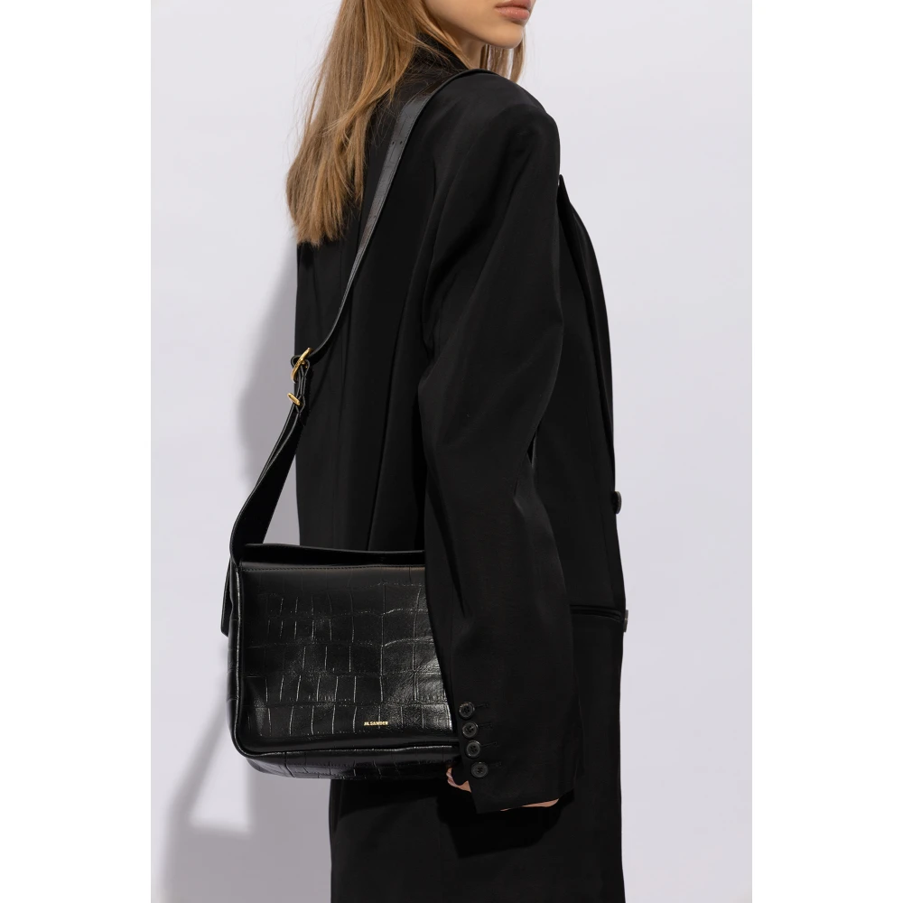 Jil Sander Flap Messenger Kleine schoudertas Black Dames