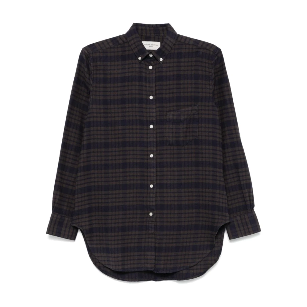 Officine Générale Blauw Geruit Flanellen Overhemd met Knopen Blue Dames