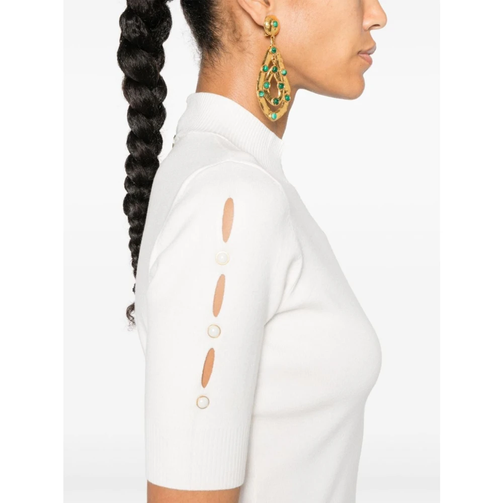 Twinset Studded High Neck Cream Sweaters Beige Dames