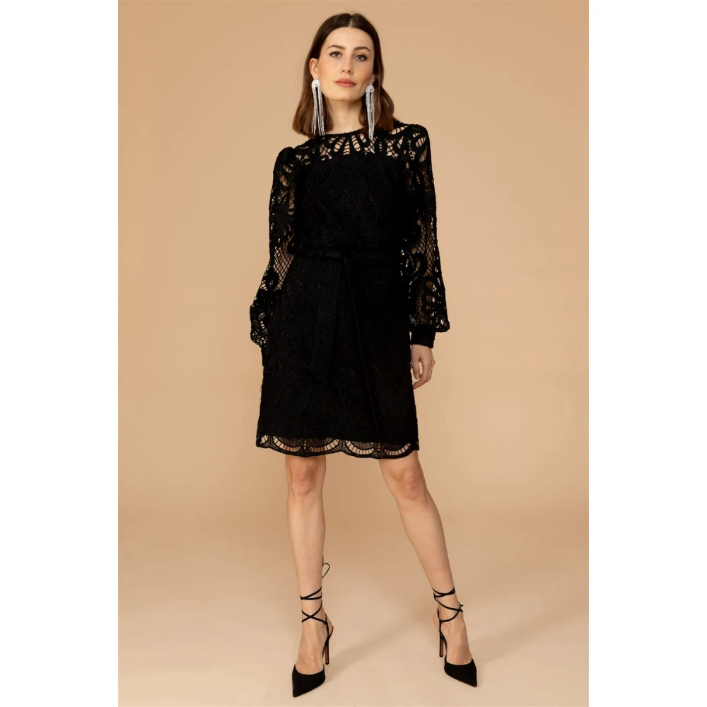 Freebird Elegante gehaakte jurk met riem Black Dames