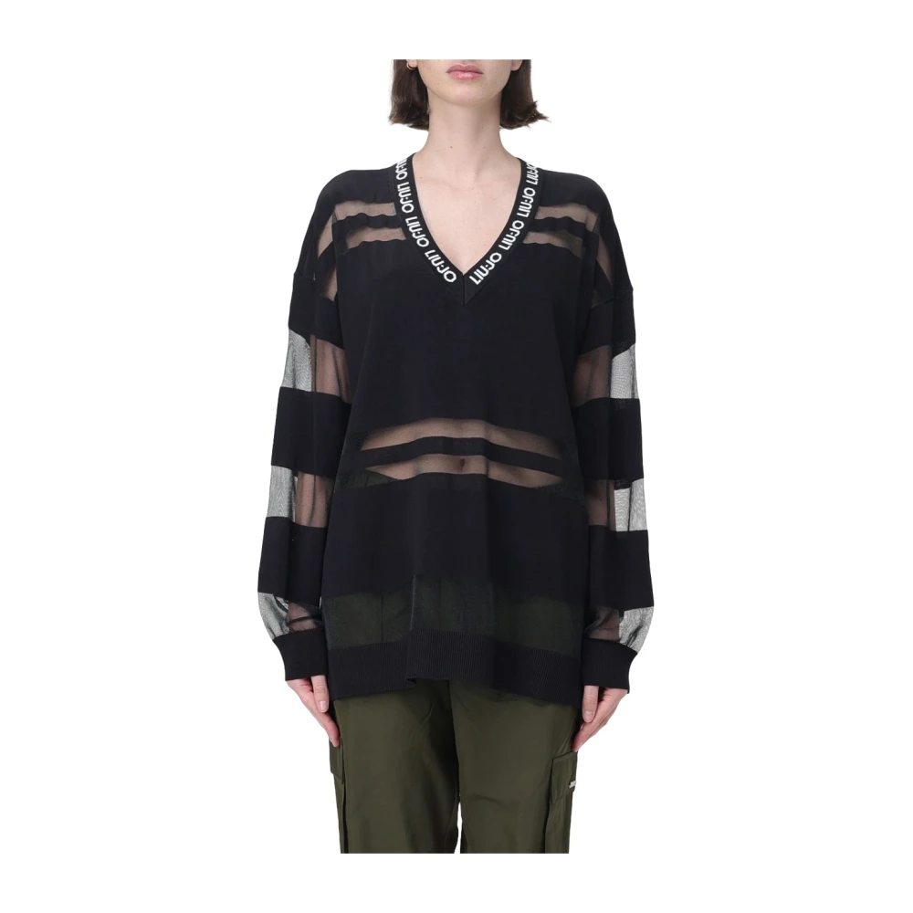 Liu Jo Zwarte Viscose Sweater met Logo Details Black Dames