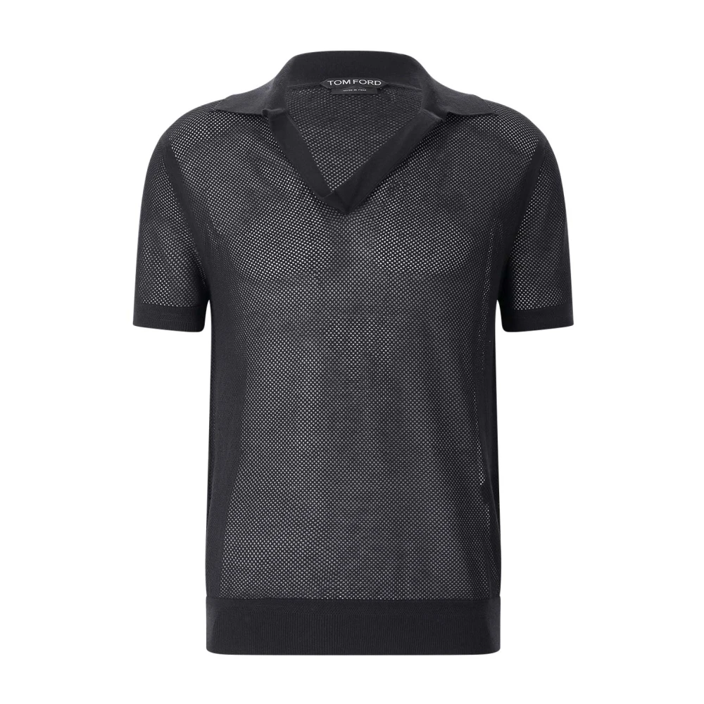 Tom Ford Men's Black Silk Crochet Polo - Polo Shirts - Xl - Tops
