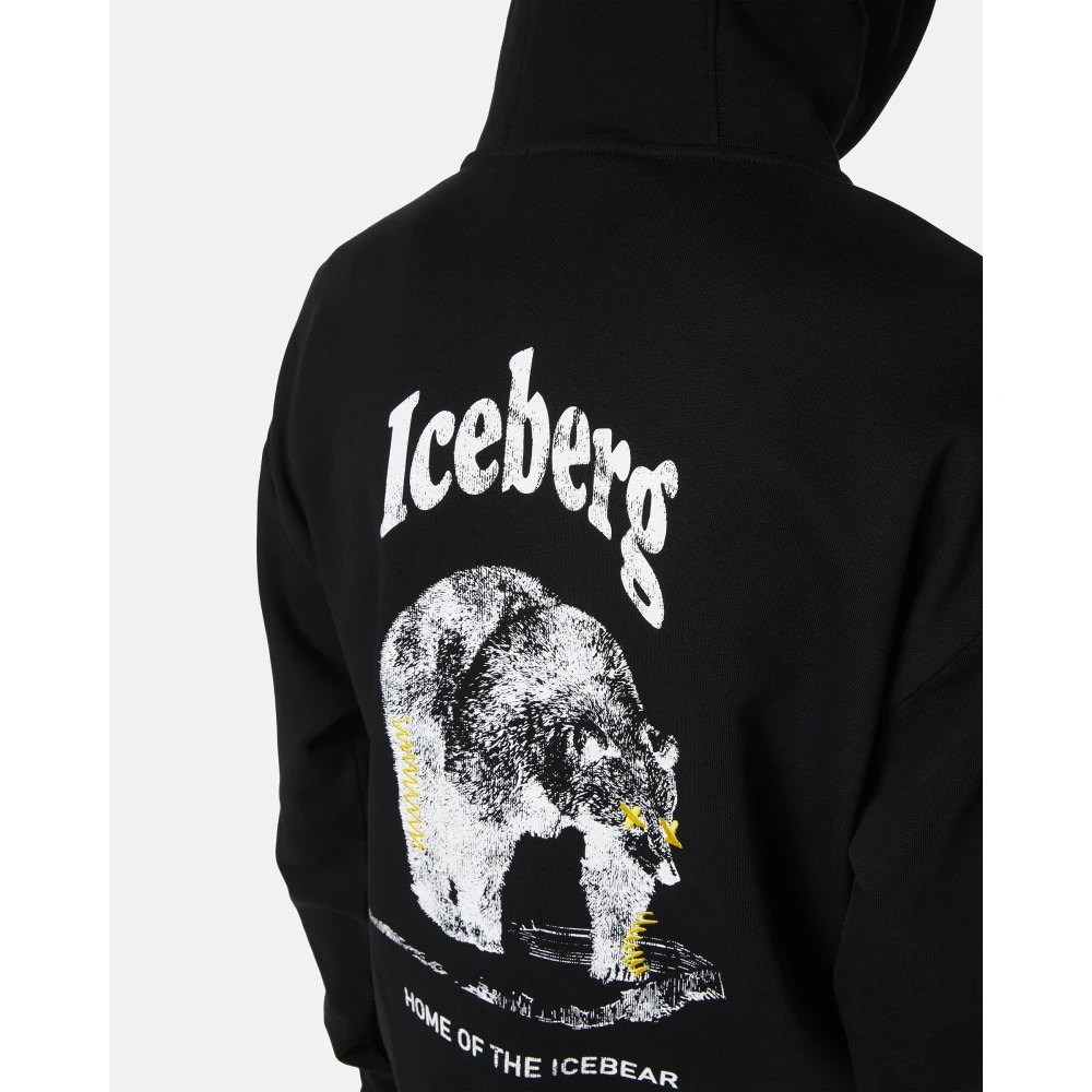 Iceberg Regular fit zwarte katoenen hoodie Black Heren