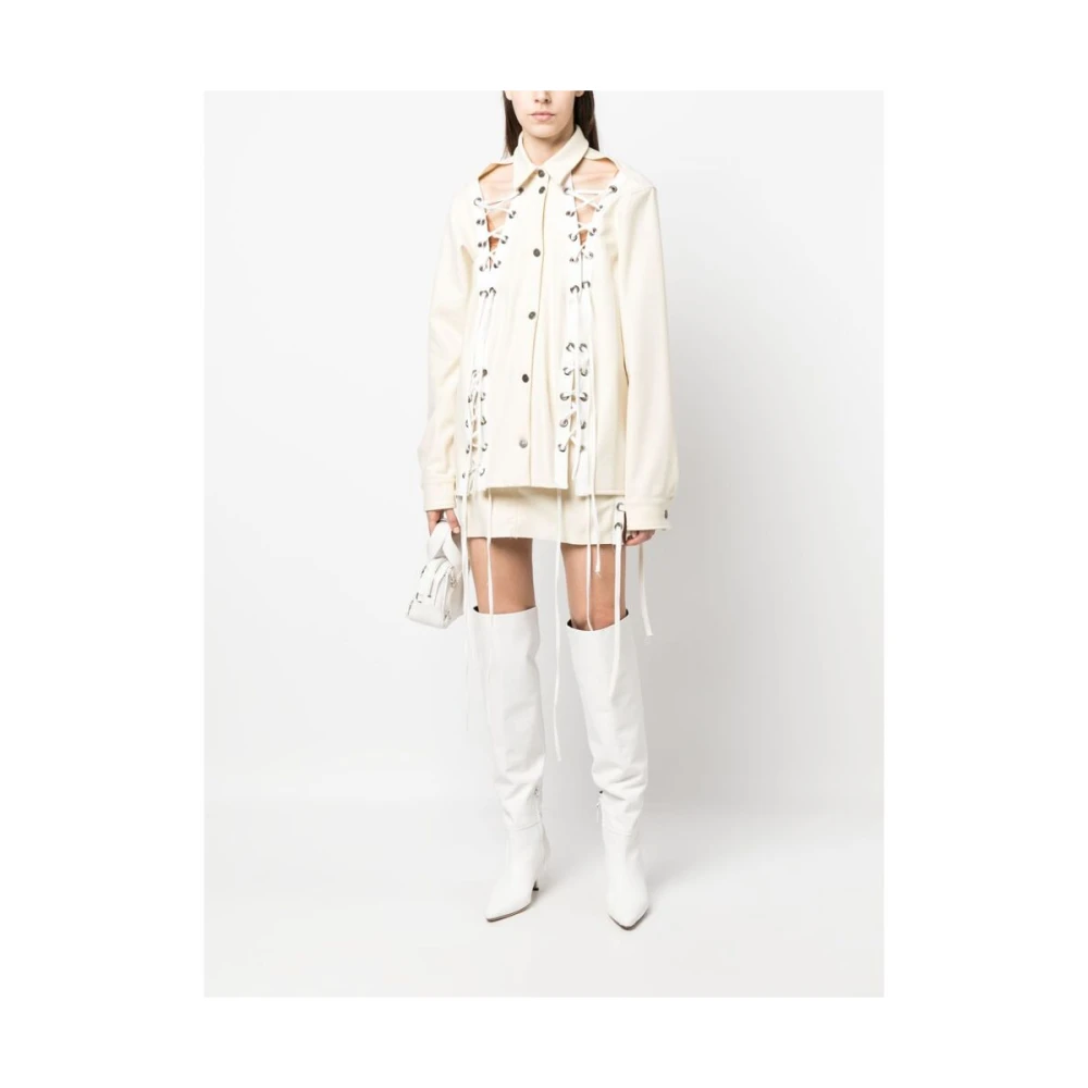Julfer Ivory Lace-Up Wool Jacket Beige Dames