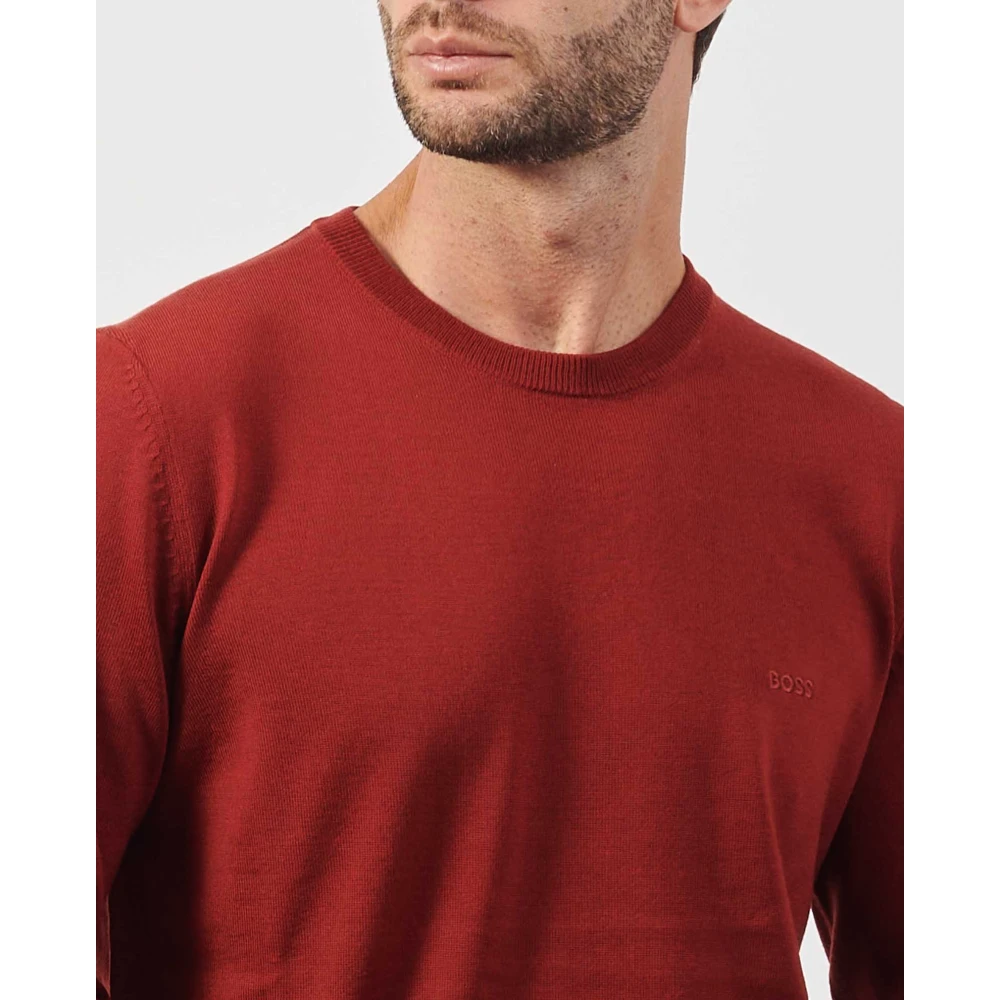 Hugo Boss Rode Crewneck Wollen Trui Red Heren