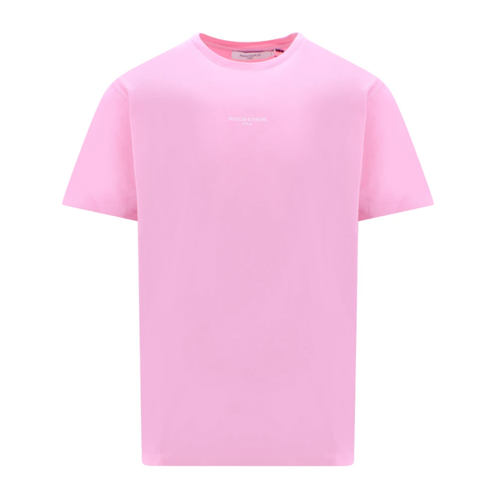 Maison Kitsuné Katoenen Crew-Neck Geborduurd T-Shirt Pink Heren