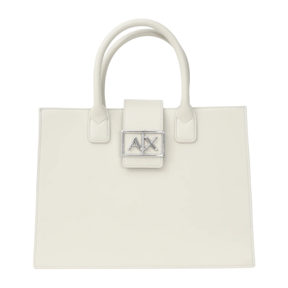 Armani Exchange Beige Shopper Tas Lente Zomer Collectie White Dames