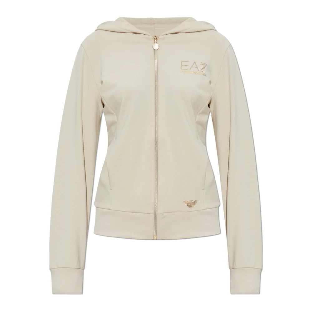 Emporio Armani Ea7 Vrouw Beige Sweatshirt Met Ritssluiting En Logo