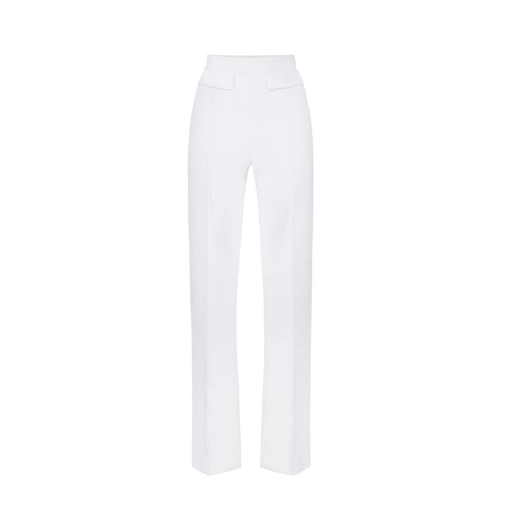 Elisabetta Franchi White Wide Trousers, Female, 2XL, Trousers In Double-Layer Stretch Crêpe