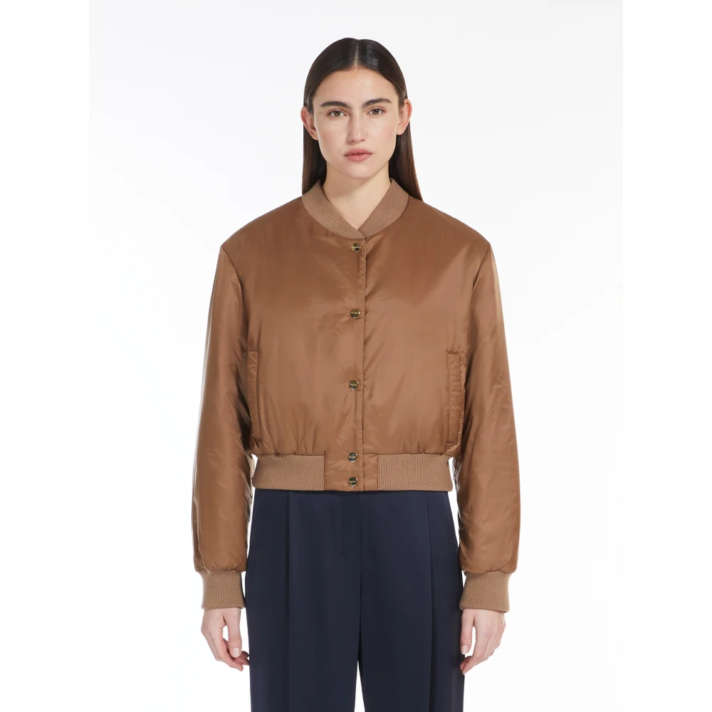 Max Mara Bruine Bomberjack Waterafstotend Canvas Brown Dames