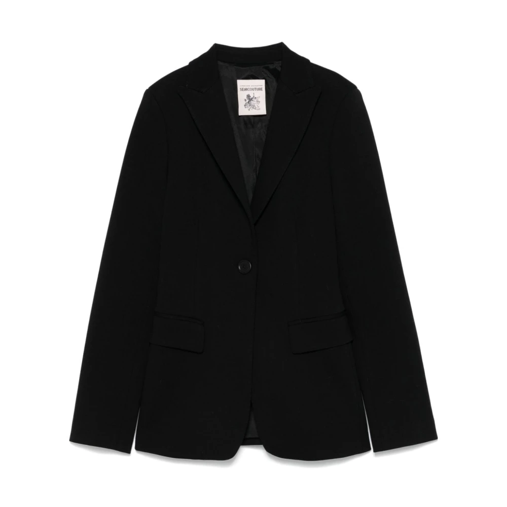 Semicouture Chique Zwarte Blazer met Peak Revers Black Dames