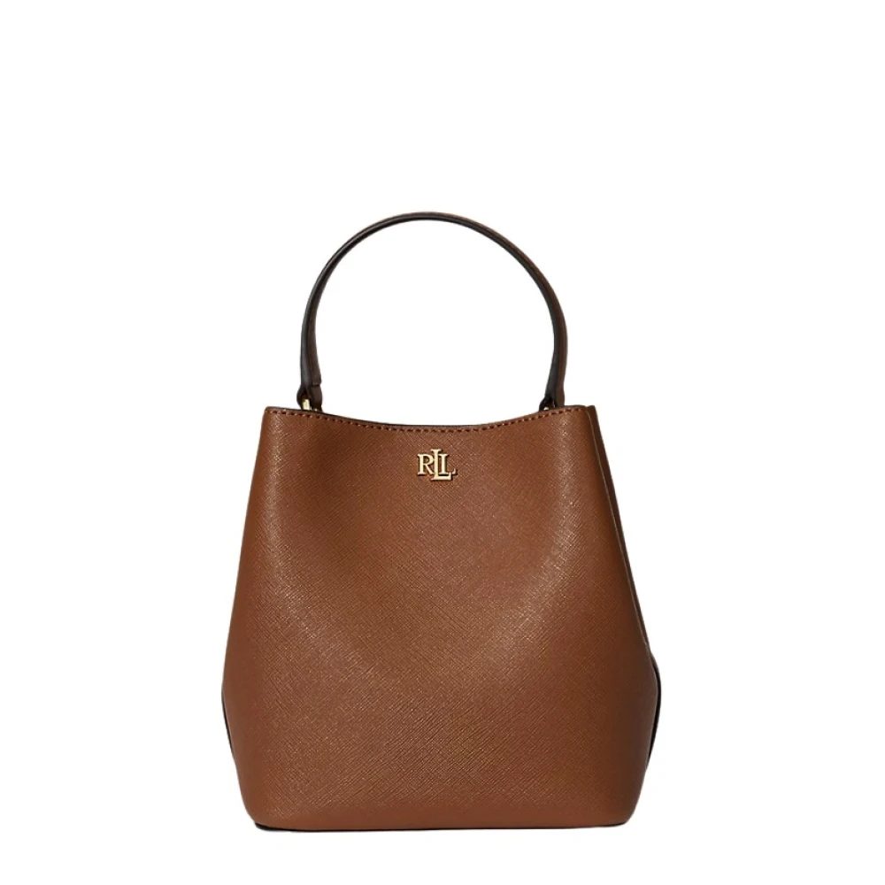 Ralph Lauren Donna Marrone Crosshatch Small Reese Bucket Bag
