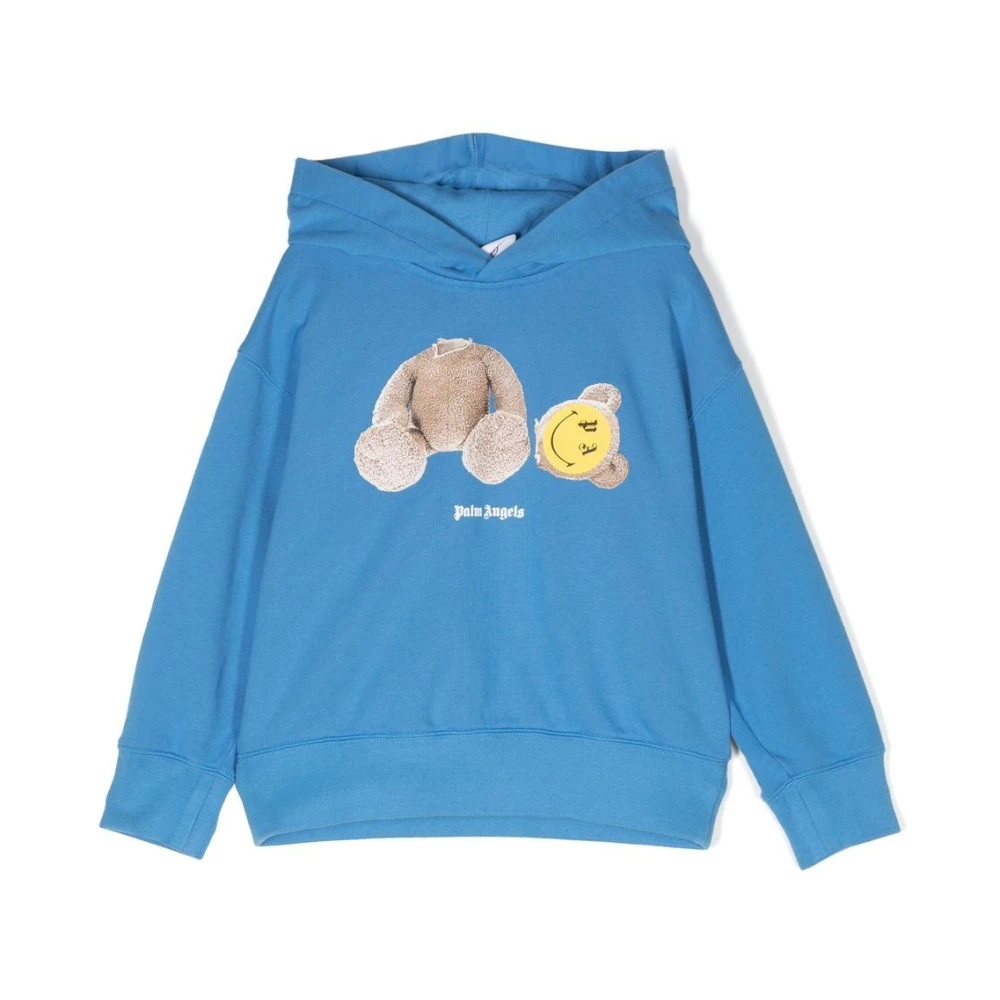 Palm Angels Blå Smiley Teddy-Bear Print Hoodie Blue, Pojke